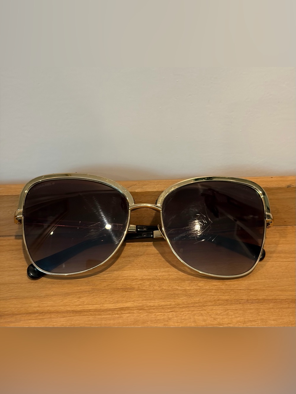 CHANEL 4270 Gold Black Sequin Oversized Butterfly Sunglasses 58mm Italy